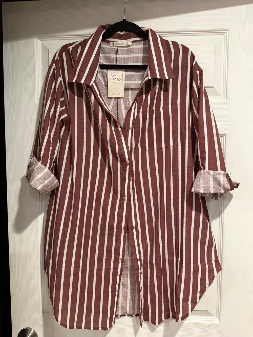 Striped Button-Up Shirt in Brown & White